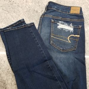AE jeggings dark distressed sz 10